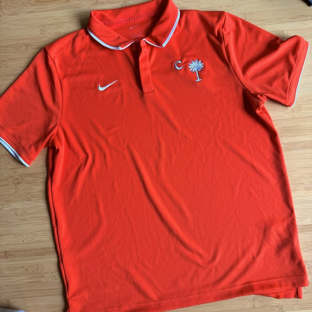 🧡💜MENS Nike DriFit Clemson golf shirt - L